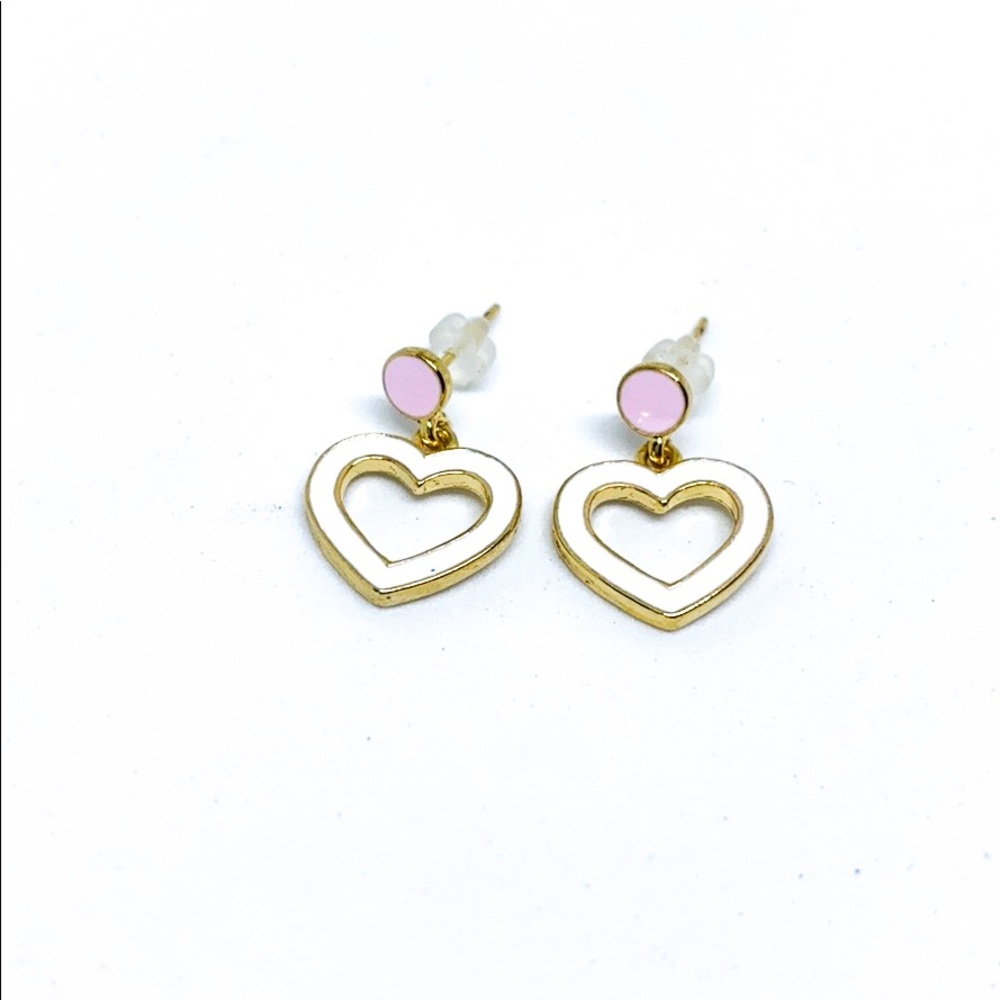 White&pink mini heart enamel Earrings - Picture 1 of 7